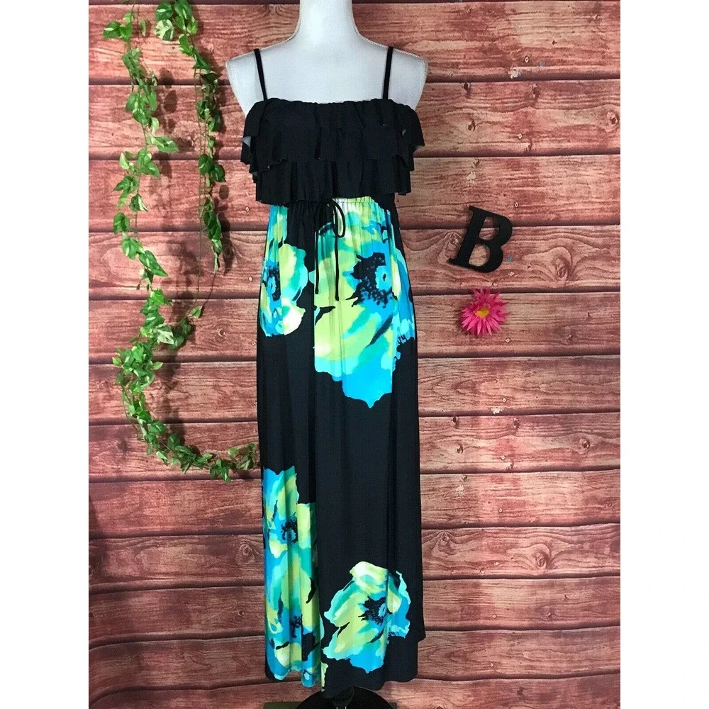 Floral Black and Blue Maxi Dress - Picture 3 of 12